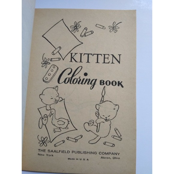 Big Little Book Kitten Coloring Book Saalfield 181 White Cat With Painting Brush - Picture 3 of 9